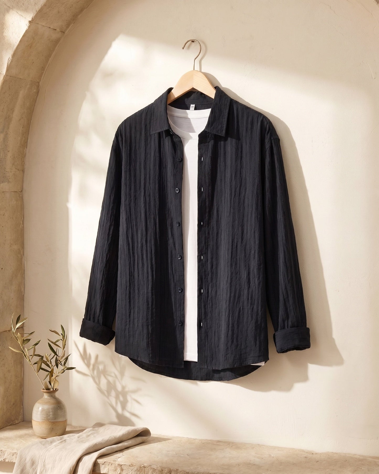Valentino Cotton-Rayon Crinkle Shirt